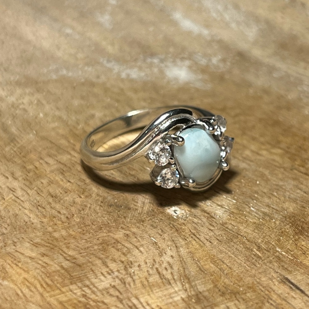 Vintage Larimar & CZ 925 Sterling Silver Ring - Picture 2 of 12